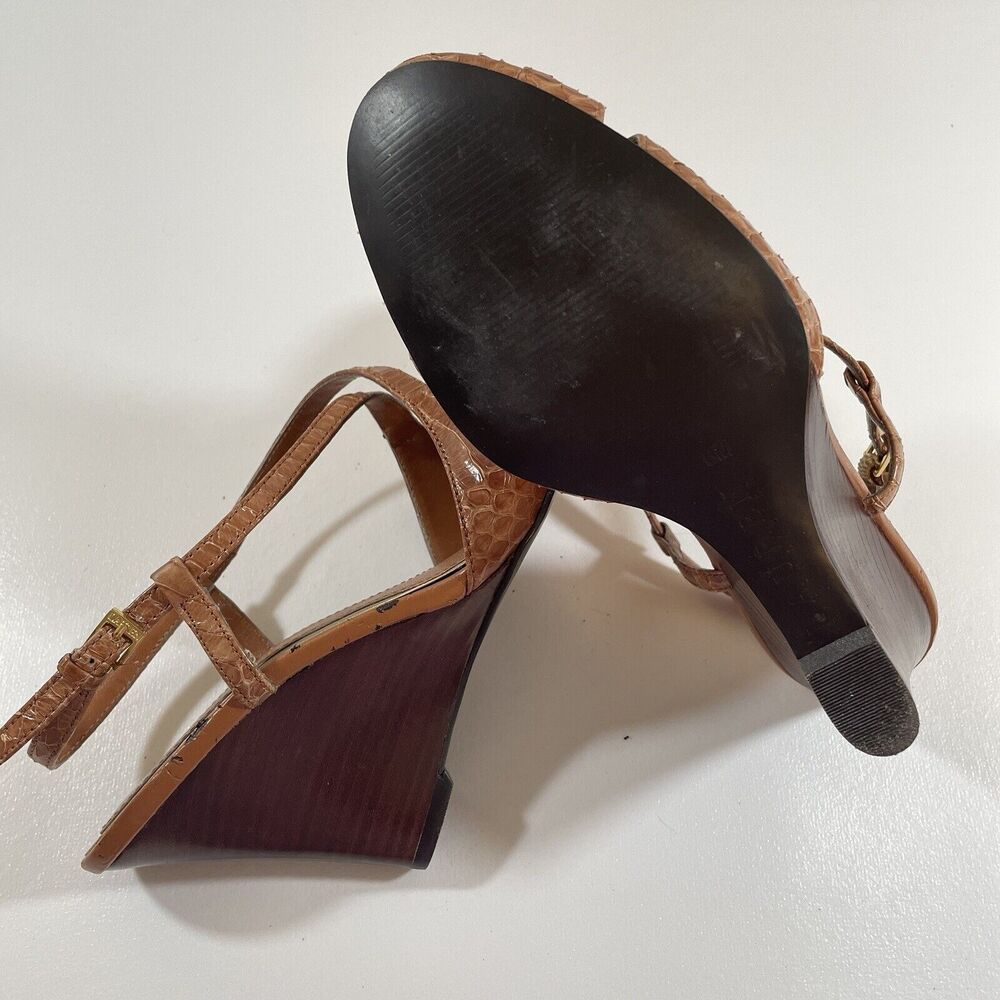 Womens Size 6 Ralph Lauren Brown Slingback Closed Toe Wedge Heel Snakeskin - Picture 14 of 16